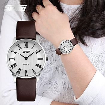 New Quartz Couple  Watches SKMEI 9092 Men's Women's Wristwatch Fashion Leather Slim Simple Waterproof Retro Roman Numerals Watches SL / BLK