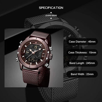 NAVIFORCE 9153 Man Quartz Watch Dual Time Calendar Week Date Display Noctilucent Waterproof Stainless Steel Band Male Wristwatch