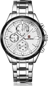 Naviforce NF9089 Casual Watch For Men Analog Multifunction  Stainless Steel - Silver White