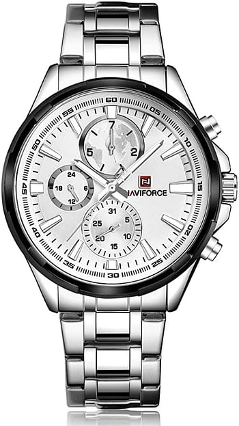 Naviforce NF9089 Casual Watch For Men Analog Multifunction  Stainless Steel - Silver White