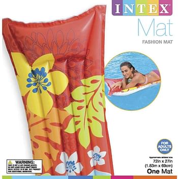 Intex Inflatable Fashion Air Mat, 72" X 27", 1 Pack (Colors May Vary)