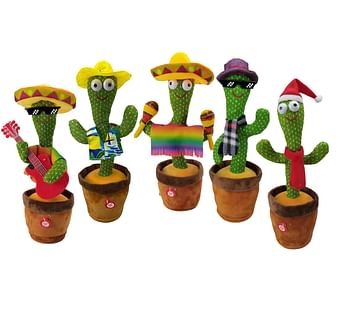 Rechargeable 2pcs set 1+1 Funny electric dancing plant cactus plush toy with 80 MUSIC for children’s gifts home office decoration singing cactus  (Assorted color)