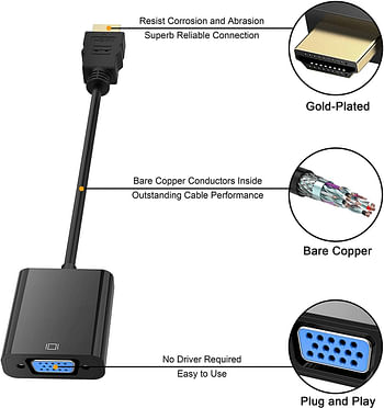 HDMI to VGA with 3.5mm Audio Port, Gold-Plated HDMI to VGA Adapter (Male to Female) for Computer, Desktop, Laptop, PC, Monitor, Projector, HDTV, Chromebook, Raspberry Pi, Roku, Xbox and More - White