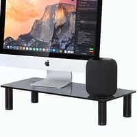 FITUEYES Black Computer TV Riser Stand with Adjustable Leg fit 2 Monitors, Desk Organizer for Home Office DT106002GT
