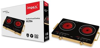 Impex  1800W Double Infrared Cooktop with Touch Sensor Timer 5 Cooking Modes 8 Stage Power Overheat Protection