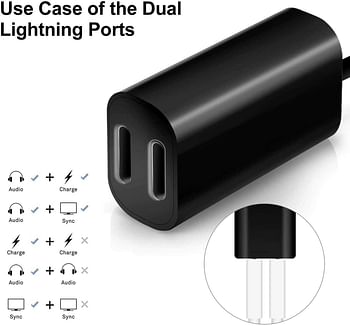 Y-Shaped Lightning Adapter Splitter Double Lightning Headphone Charge Adapter Support Call Music Sync Data for IOS 10.3 Devices for iPhone 7/7 Plus Black