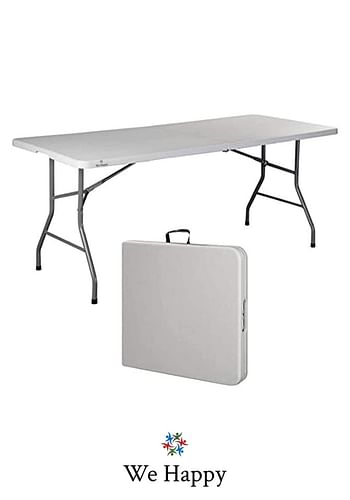 We Happy Folding Table - Foldable Heavy Duty Plastic Table for Indoor & Outdoor Parties, Picnic, Camping, Wedding BBQ Catering, Garden Dining - Fold-In-Half Portable Utility Table - White - 6ft