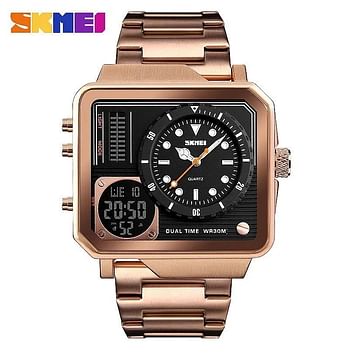 Skmei 1392 Mens Watches Waterproof Fashion Casual Clock Male Digital Quartz Watch Men Stainless Steel Strap Luxury Watch - Rose Gold