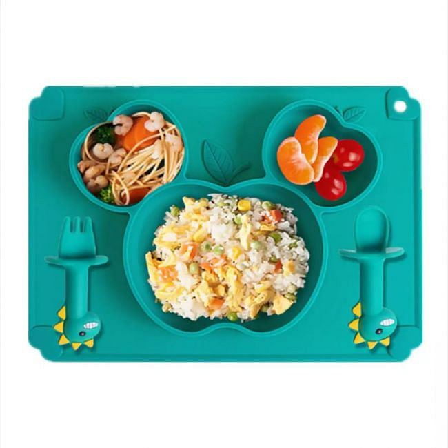 Silicone plates dinosaur design with spoon and fork