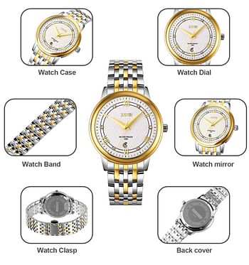 SKMEI 9272 Luxury Stainless Steel Womens  Watches 3Bar Waterproof Date Quartz Wristwatch Silver - Black