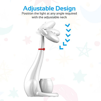 Promate Kids Night Light, Portable Pen-Holder Touch Sensitive LED Night Light with 3 Level Dimmable Reading Light, 3 Colour and 180 Degree Rotatable Neck for Studying, Reading, Table, Home, Tom Pink