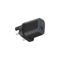 Promate USB-CAdapter, Universal 17W Multi-Port Wall Charger with 5V/3A Type-CPort, 5V/2.4A USB-A Port, Adaptive Charging and Over-Charging Protection for iPhone 13, Samsung Galaxy S22, iPad Air, BiPlug-2 UK Black