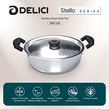 DELICI DKP 22B Stainless Steel Kadai Pan