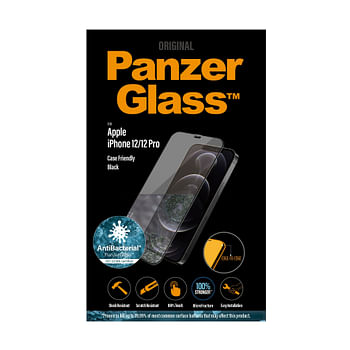 PanzerGlass iPhone 12 / 12 Pro Screen Protector - Edge-to-Edge Tempered Glass w/ Anti-Microbial Surface Protection, Case Friendly & Easy Install - Clear w/ Black Frame