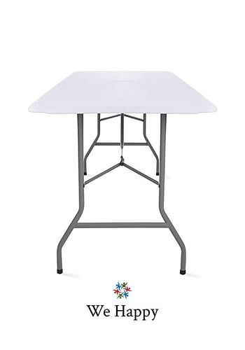 We Happy Folding Table - Foldable Heavy Duty Plastic Table for Indoor & Outdoor Parties, Picnic, Camping, Wedding BBQ Catering, Garden Dining - Fold-In-Half Portable Utility Table - White - 6ft