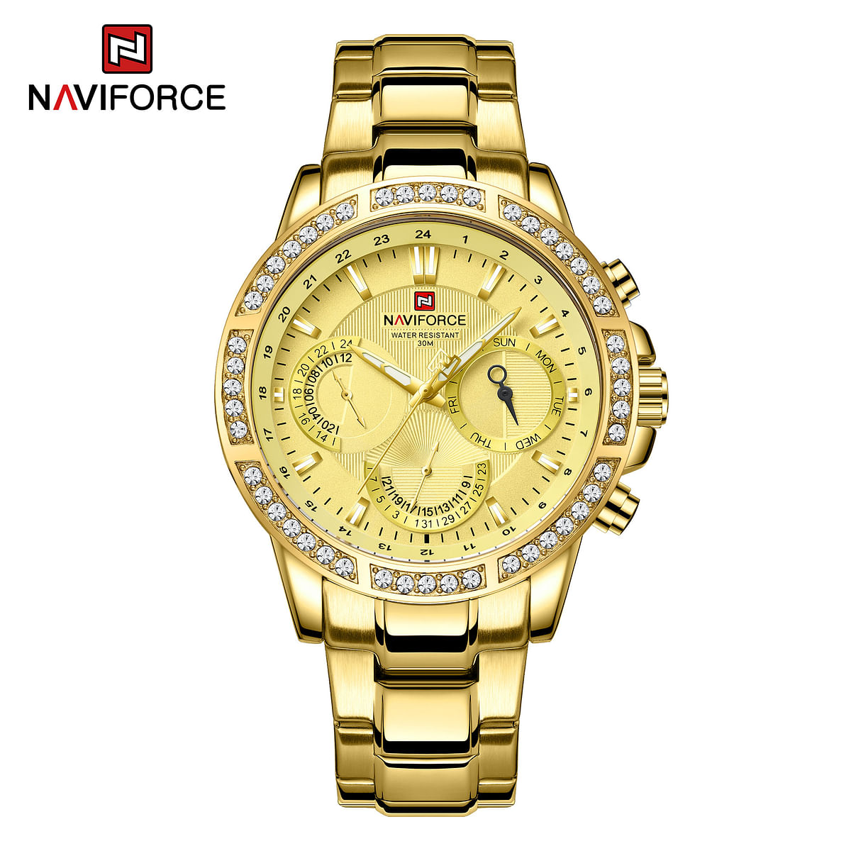 NAVIFORCE NF9196D Golden Men's Quartz Watch Stainless Steel  Wristwatch
