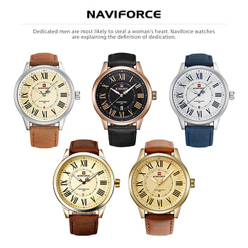 Naviforce Men's Black Dial Genuine Leather Analogue Classic Watch - NF9126-RG-RG BR