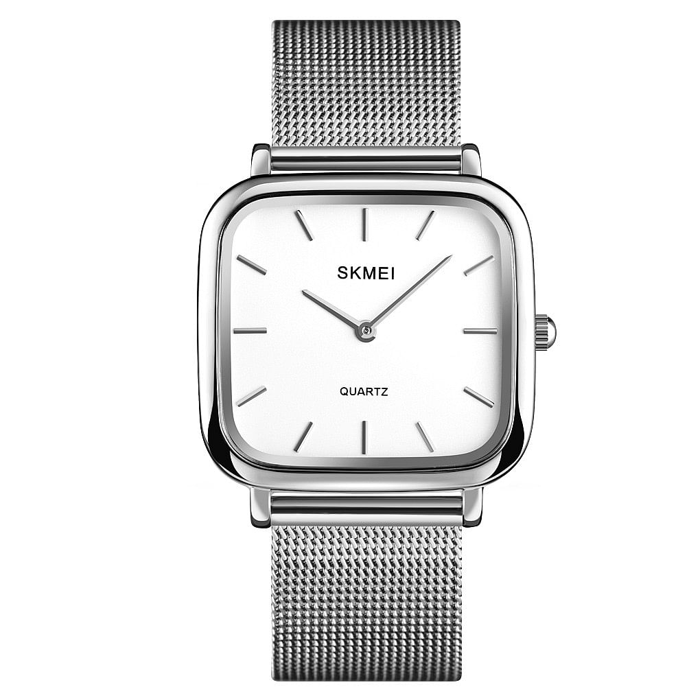 SKMEI 1555 Elegant Stainless Soft  Straps Modern Luxury Watchs  Lady Gift Set - Silver