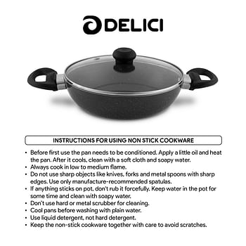 DELICI AKP24GE Kadai Pan Superior Aluminium Body with Dark spatter Coating