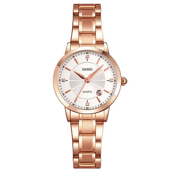 SKMEI 1819 Romantic Style Women Watches Simple Japan Quartz Movement Date Wristwatch -Rose Gold - Silver