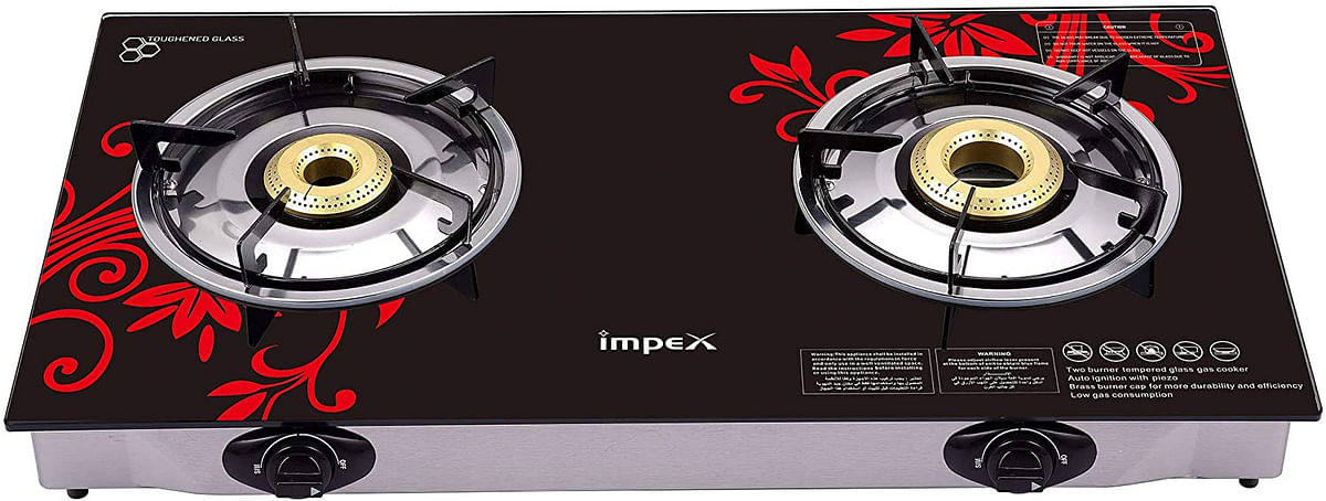 Impex  2 Stainless Steel Burner LP Gas Stove 6mm Thick Toughened Glass Auto Ignition Switch
