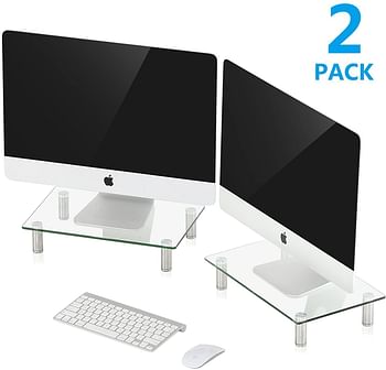 FITUEYES Glass Dual Computer Monitor Riser Desktop Stand 2 Pack -  DT103803GC
