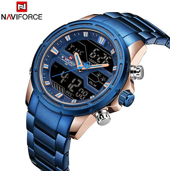 NAVIFORCE NF9138S Dual Display Two Movement Quartz Digital Men Watch 3ATM Waterproof Business Sports Luminous Male Watch Week Date Calendar Alarm Backlight Timer Wristwatch for Men with Stainless