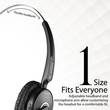 Promate Wireless Mono Headset, Premium Bluetooth Headphone with Noise Cancelling Mic, HD Voice, Built-In Controls and Adjustable Fit Headband for Skype, Stage Speaker, Teaching,