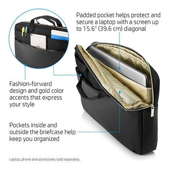 HP Top load 15.6" Pavilion Briefcase, Duotone Briefcase, Accent Black/Gold/ Silver