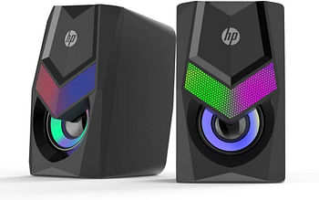 HP DHE-6000 WIRED SPEAKER RGB BACKLIGHT AUDIO PLAYER MULTIMEDIA STEREO MINI 360 SURROUND SOUND SUBWOOFER (BLACK)
