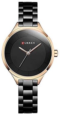 Curren 9015 Quartz Movement Round Dial Stainless Steel Strap Waterproof Women Wristwatch - Black