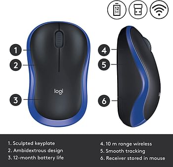 Logitech M185 Kabellose Maus, 2,4 GHz mit USB-Nano-Empfänger, 12 Monate Batterielaufzeit, 1000 DPI Optical Tracking, Für Links- und Rechtshänder, Kompatibel mit PC, Mac, Laptop blue