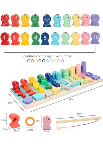 Wooden Learning Board Toy with Alphabets, Numbers, Symbols, and Fishes