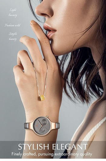 NAVIFORCE NF5001 Women Fashion  Quartz Watch Lady Leather Watchband High Quality Casual Waterproof Wristwatch RG/BE