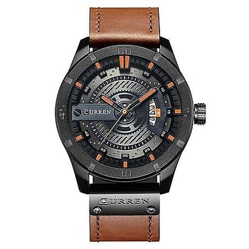 Quartz Watch For Men, Waterproof Analog Watches, Business Leather Strap Men's Wristwatch with Date 8301（Black-Brown）