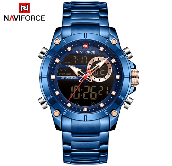 Naviforce Men's Blue Dial Stainless Steel Analogue Classic Watch - NF9163-BEBE