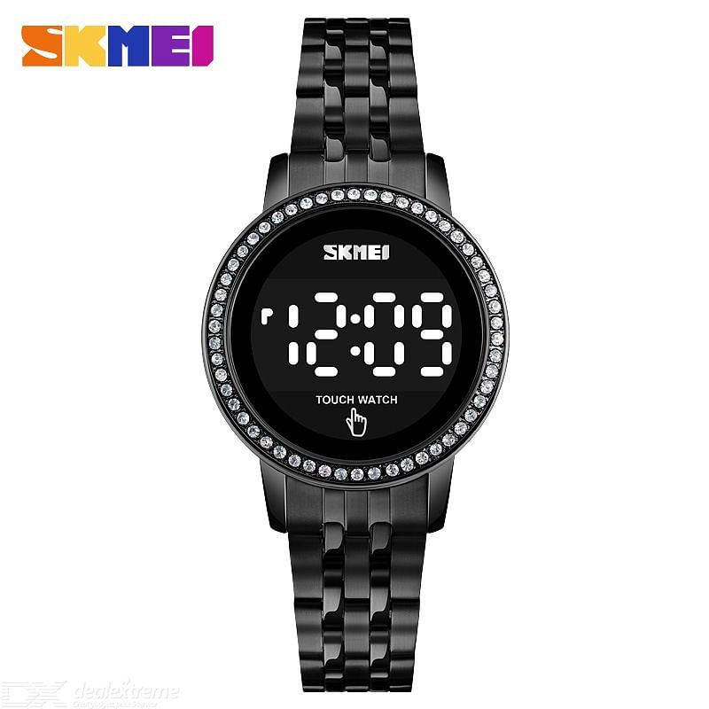 Skmei 1669 LED Touch Screen Watch luxury fashion ladies watches stainless steel Strap women Digital Watches - Black