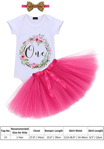 One Birthday Outfit Baby Girl Party Fancy Dress | Photography Costume | 3 Pcs Set - Hot Pink