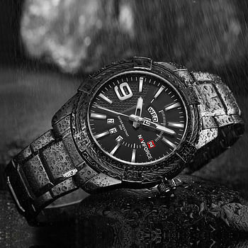 NAVIFORCE Brand Men Waterproof Stainless Steel Quartz Watch Multifunction NF9117 Black