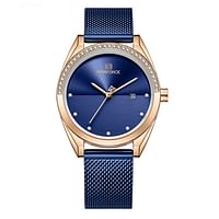 NAVIFORCE NF5015 Ladies Stainless Steel Mesh Crystal Date Display Quartz Watch - Blue