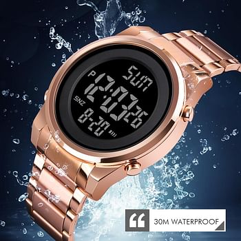 SKMEI 1611 Men Digital Watch Fashion Sports Stainless Steel Waterproof Wristwatches For Men - Rose Gold