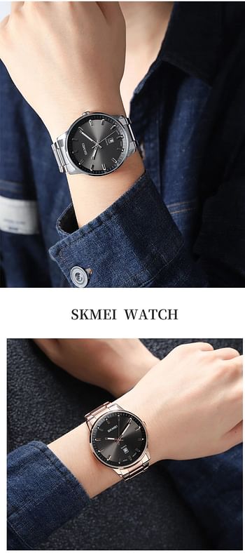 SKMEI 1878 Mens Watches Top Brand Luxury Stainless Steel Strap 3Bar Waterproof Date Time Watch Quartz Wristwatch - Silver