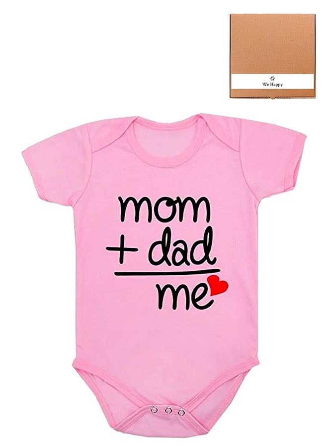 Mom Dad Me Baby Romper Funny Cute Infant Bodysuit Birthday Costume - Pink - 9 to 12 months