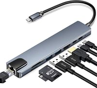 8 in 1 Multifunction Adapter for MacBook & Windows) / USB Docking Station / 4K HDMI, HDTV, SD/TF card, RJ45, USB C (6 Ports)