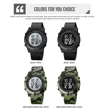 SKMEI 1772 Military Camouflage Sport Watches Men Calendar Alarm Clock Chrono 5Bar Waterproof Digital Watch Male - Black
