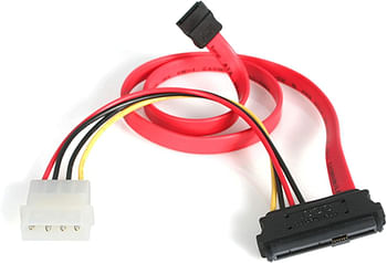 18in SAS 29 Pin to SATA Cable with LP4 Power - 18in SAS 29 pin to SATA Cable - 18in SFF 8482 to SATA (SAS729PW18), Red