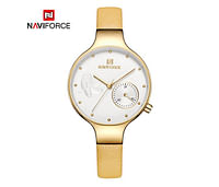 NAVIFORCE NF5001 Women Fashion  Quartz Watch Lady Leather Watchband High Quality Casual Waterproof Wristwatch Yellow