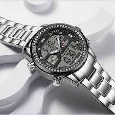 Neviforce NF9190 Dual Time Multifunction Luxury Stainless Steel Watch For Men- Silver Black