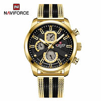 NAVIFORCE NF9211 Movement Quartz Mullti-Funtion Movement Water Proof Mess Stainless Steel Straps for Men's - Gold Black