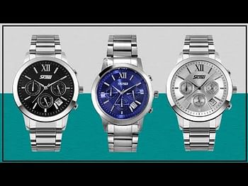 SKMEI 9097 Chronograph Stainless Steel Strap 30M Waterproof Wrist Watch for Men - Silver